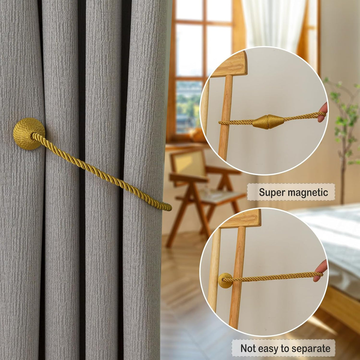 Magnetic Curtain Tiebacks 2 Pack Outdoor Rope Curtain Tie Backs Decorative Window Treatment