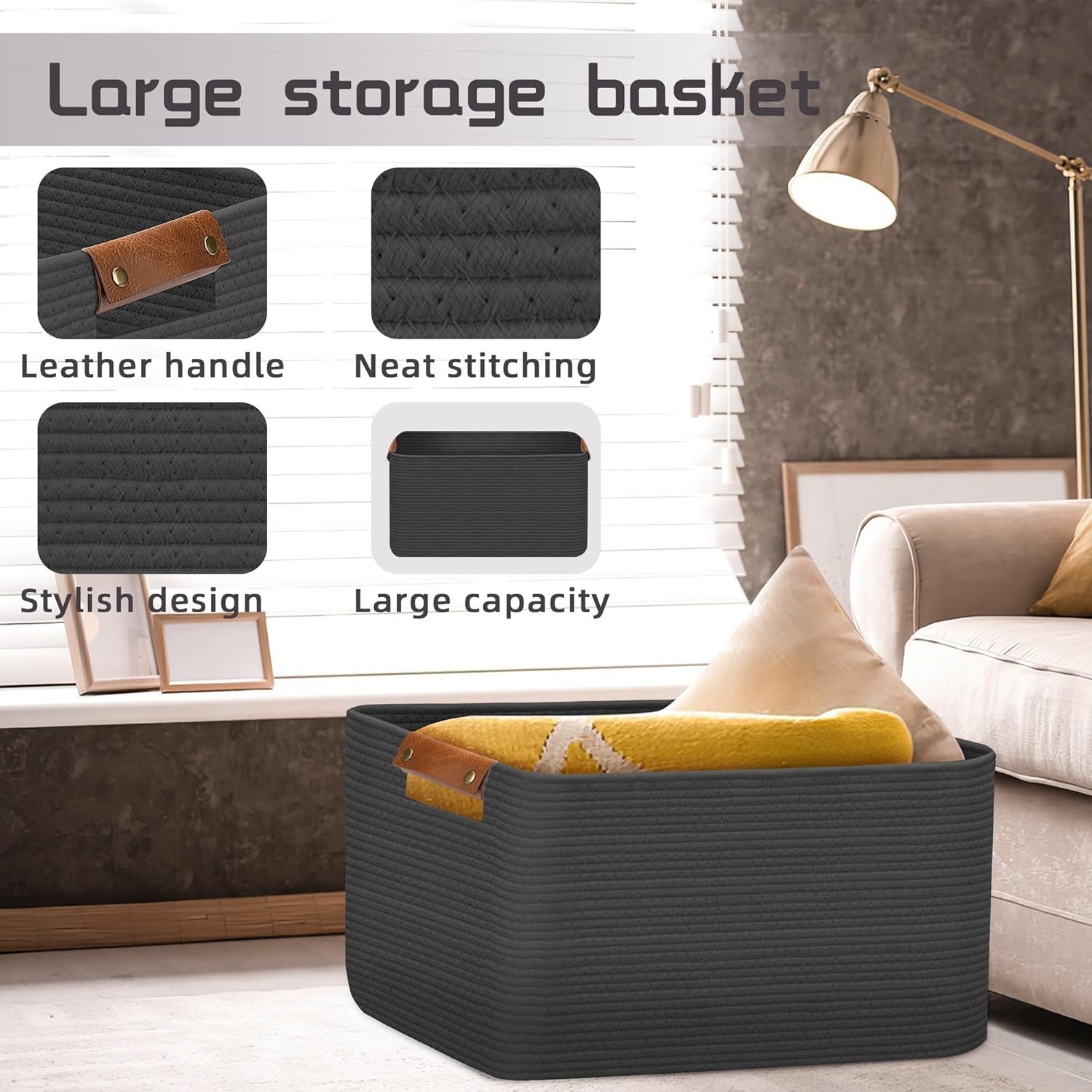 Large Collapsible Laundry Basket, Clothes Hamper for Blanket, Toy, Towels, Woven Baskets for