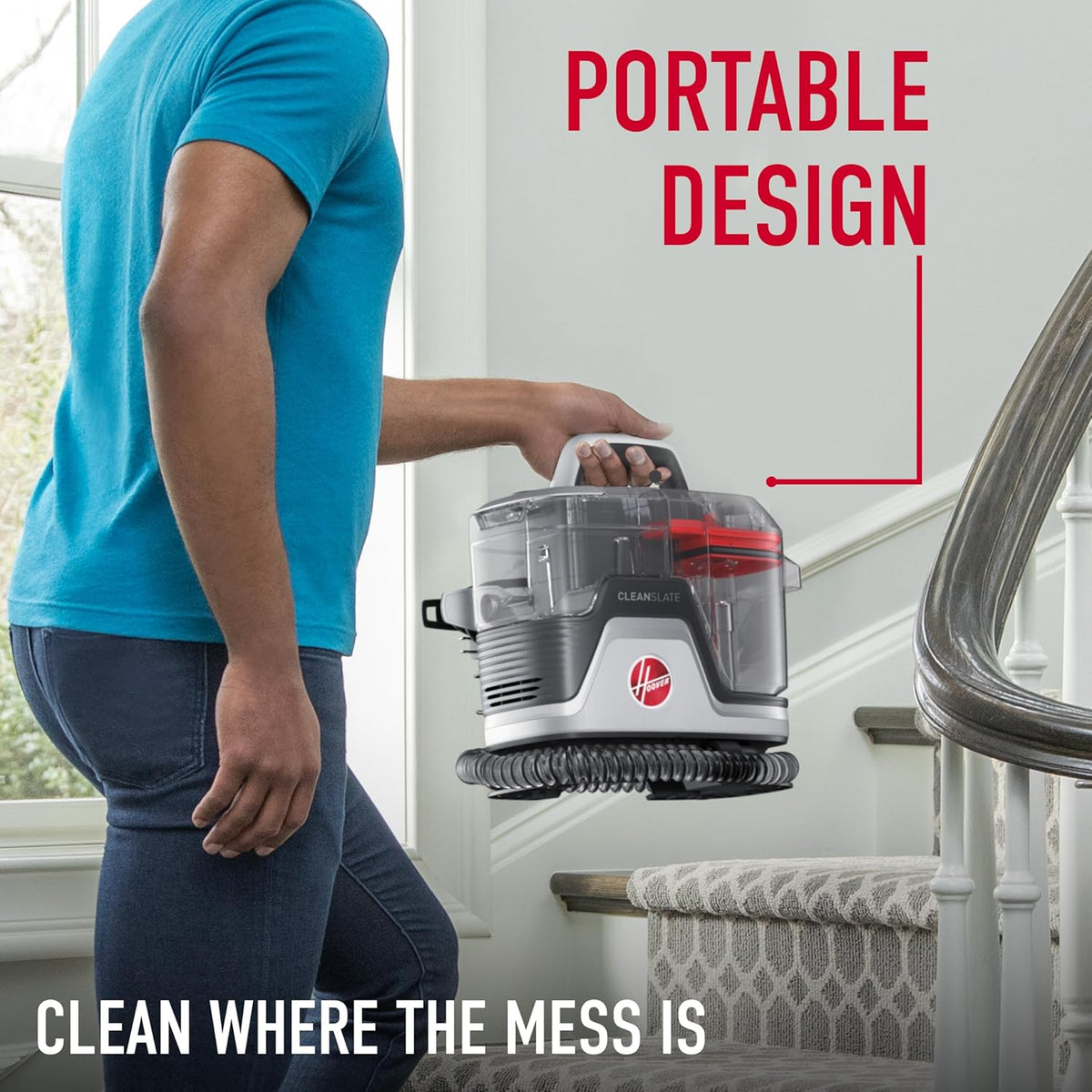 Hoover CleanSlate Plus Portable Carpet + Upholstery Spot Cleaner Machine, Powerful Suction with