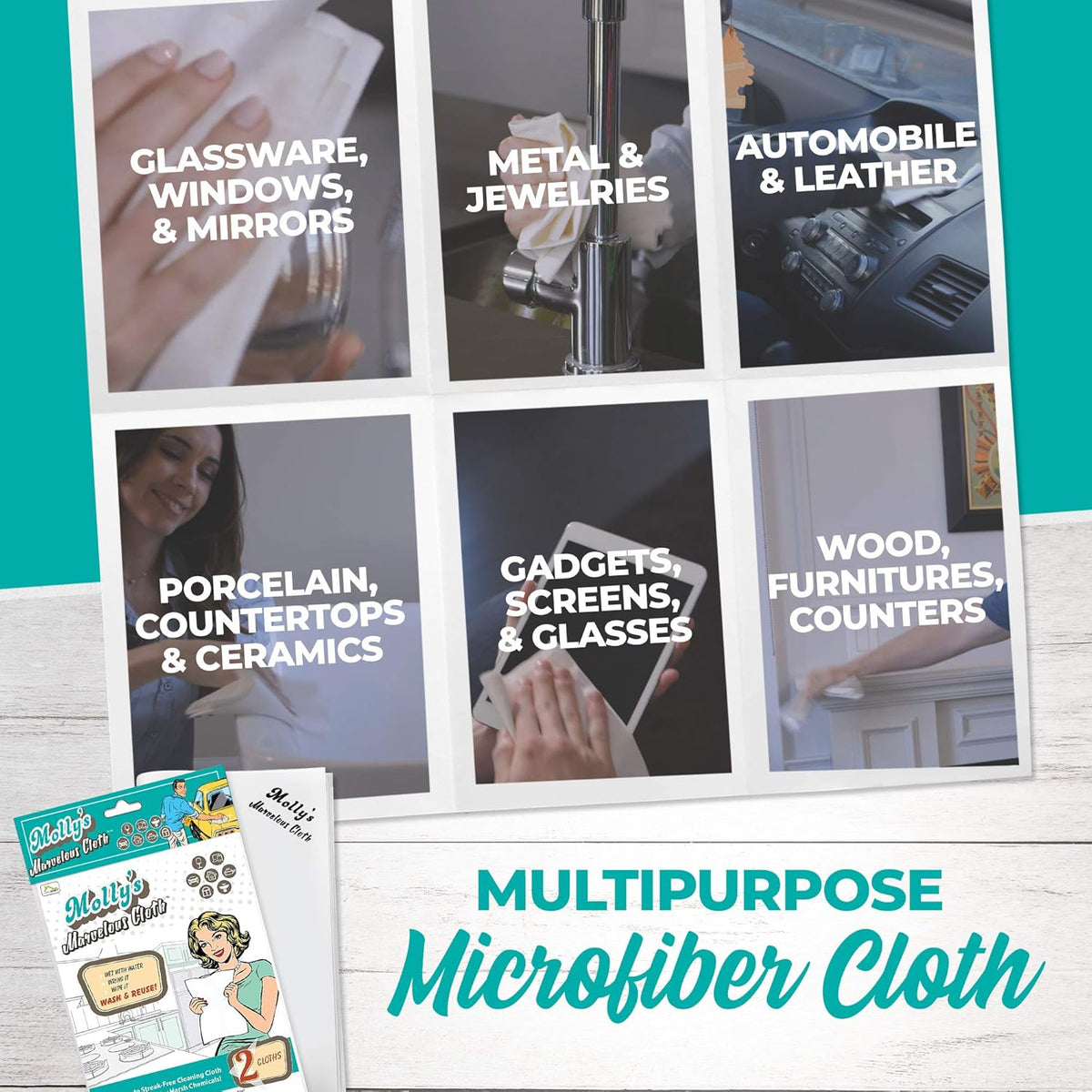 Molly's Marvelous Cloth, Streak-Free, Lint-Free Microfiber Cleaning Cloth, Polishing Cloth for
