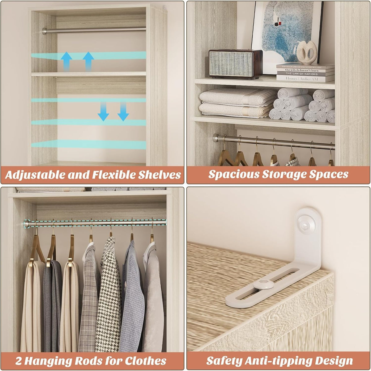 Unikito 25” Closet System, Freestanding Closets Organizer Wardrobe with Hanging Rods and Shelves