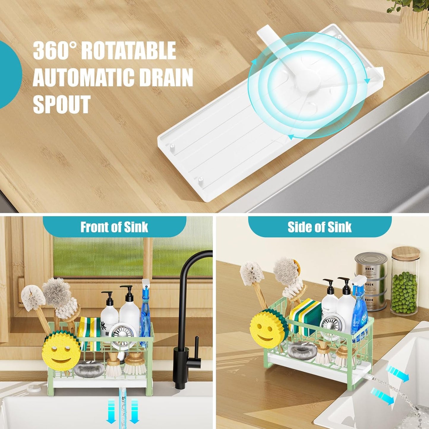 Sponge Holder for Kitchen Sink with Flexible Sink Caddy Smiley Face,2 Tier Kitchen Sponge Holder