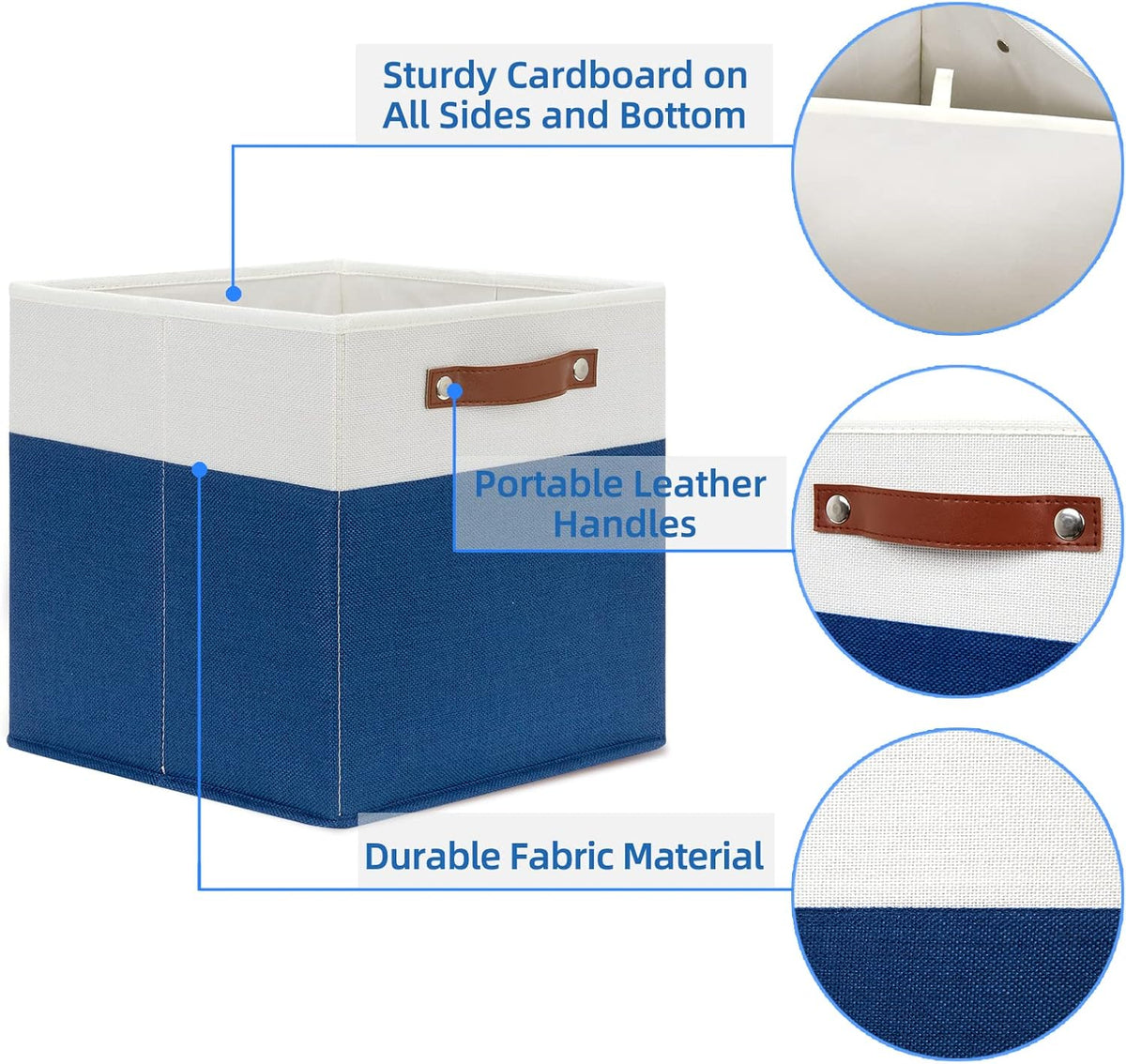 Temary Collapsible Storage Boxes - 12x12 Blue Cube Storage Bins with Handles for Organizing Home