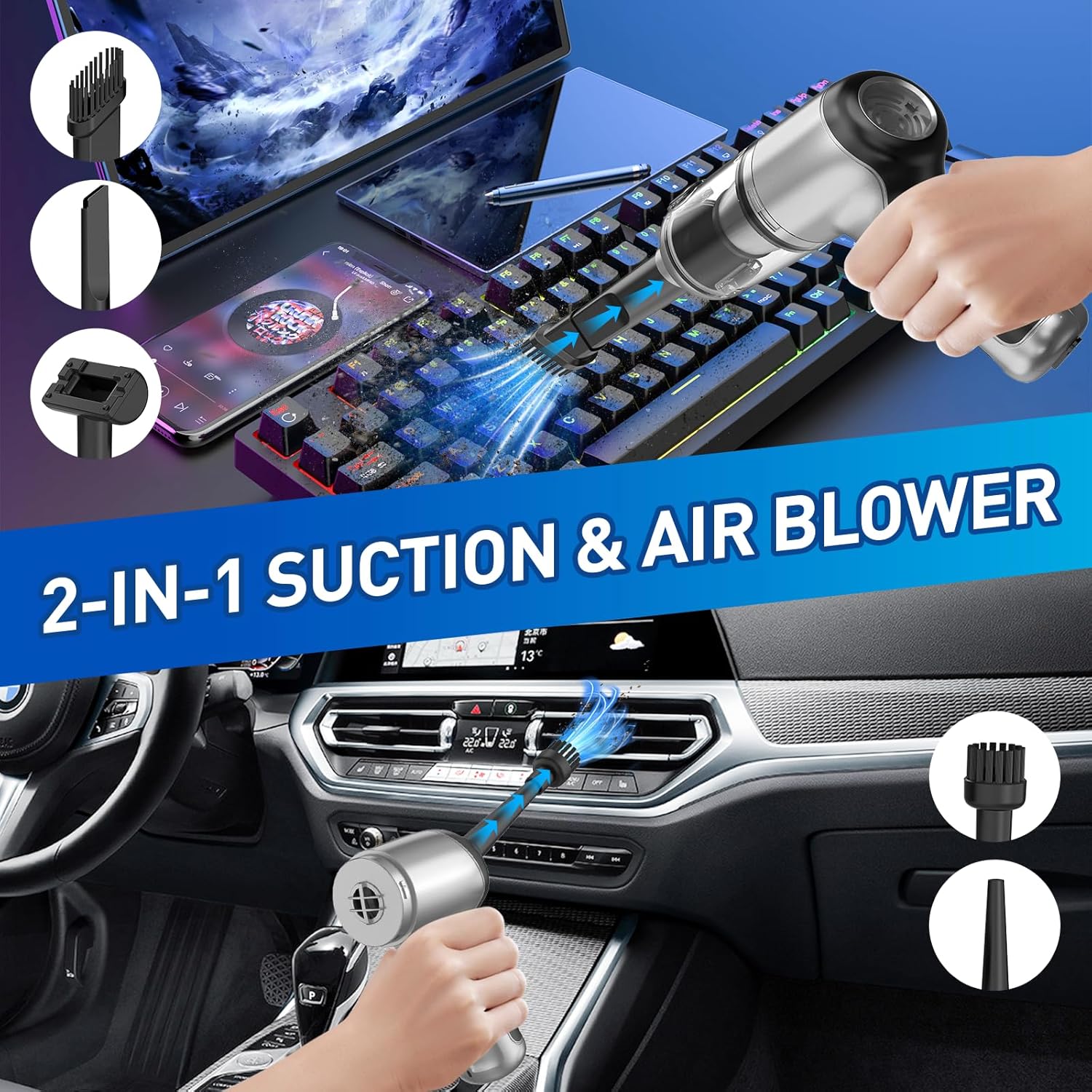 AHNR Handheld Car Vacuum Cleaner Cordless with Brushless Motor, 20000PA High Power Vacuum Cleaner &