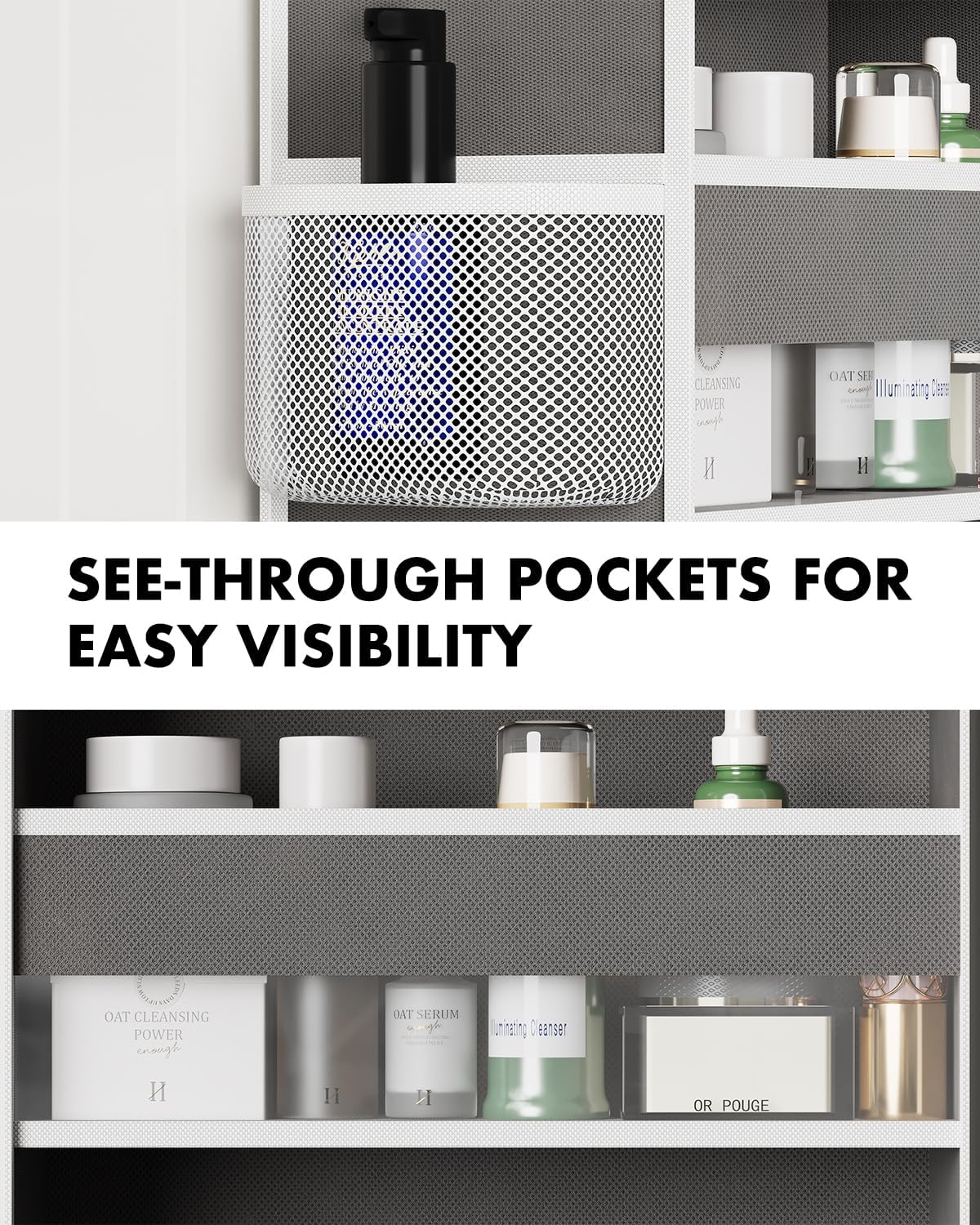 Over The Door Organizer Hanging - 6 Shelf Over Door Organizers with 6 Clear Front & 12 Side Pockets
