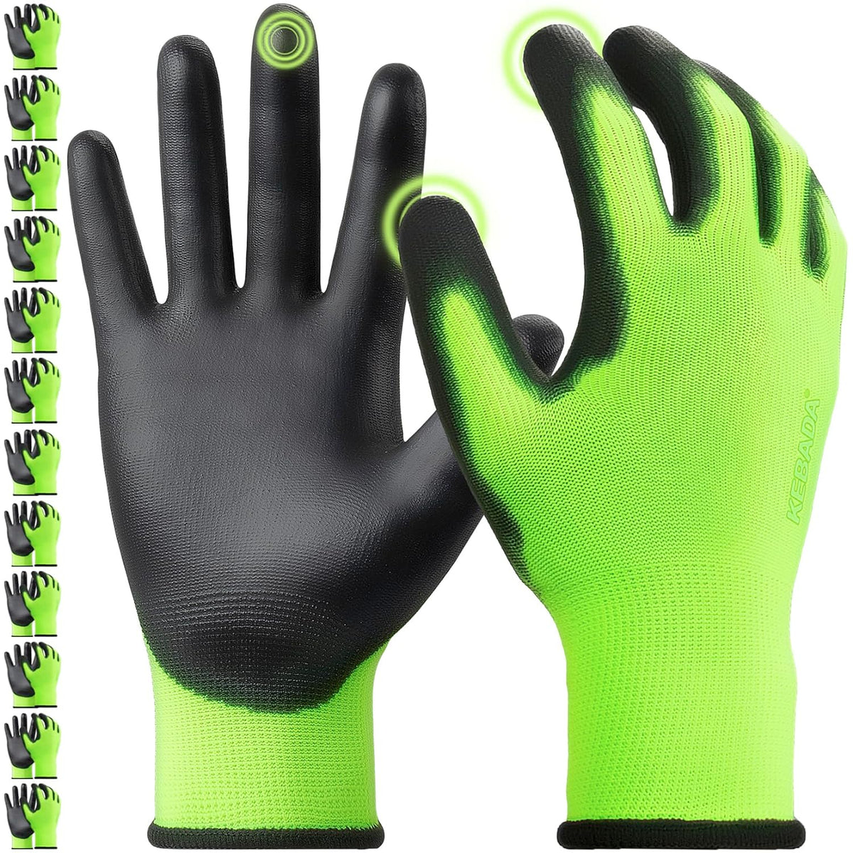 Kebada W1 Work Gloves for Men and Women, PU Coated Safety Gloves with Grip, Touchscreen, Ideal for