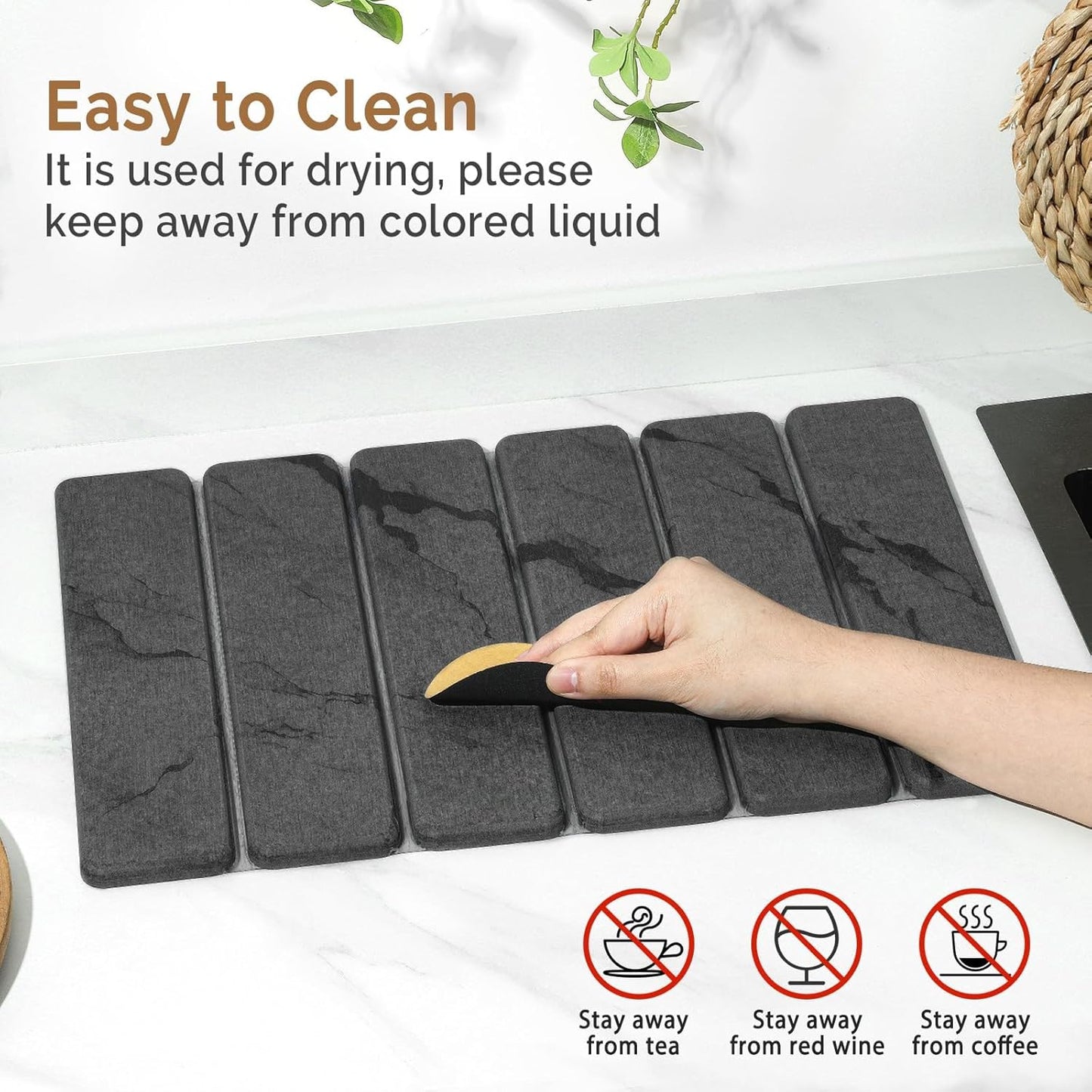 2 PCS Stone Dish Drying Mat for Kitchen Counter,Quick Dry Stone Dishes Mats,Marbled Water Absorbing