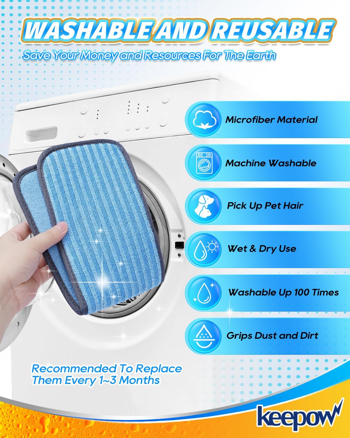 KEEPOW Reusable Microfiber Mop Pads Compatible with Wagner 905e, 915e and 925e Steamers, Reusable