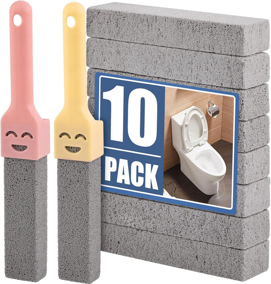 Navona 10 Pack Pumice Stone Scouring Sticks with 2 Universal Handles, Grey Pumice Stone Cleaner for