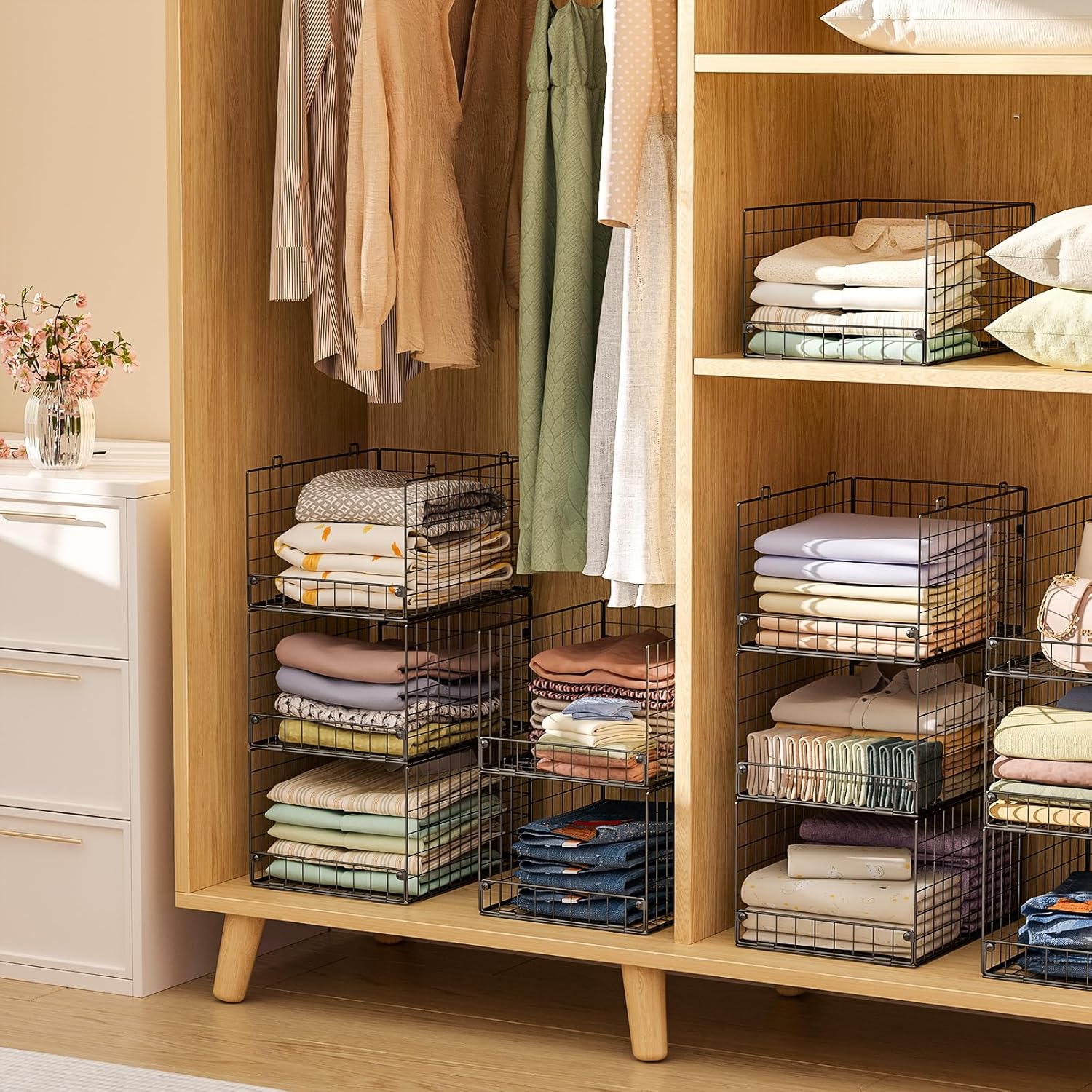 4-Tier Stackable Closet Organizers and Storage Shelves, Foldable Closet Shelf Organizer System