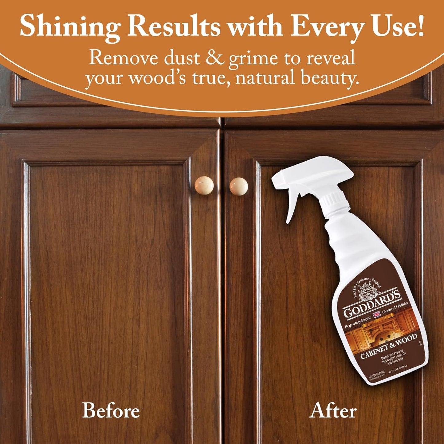 Goddard's Cabinet & Wood Wax Spray, Wood Cleaner & Furniture Polish, Wood Conditioner with Beeswax