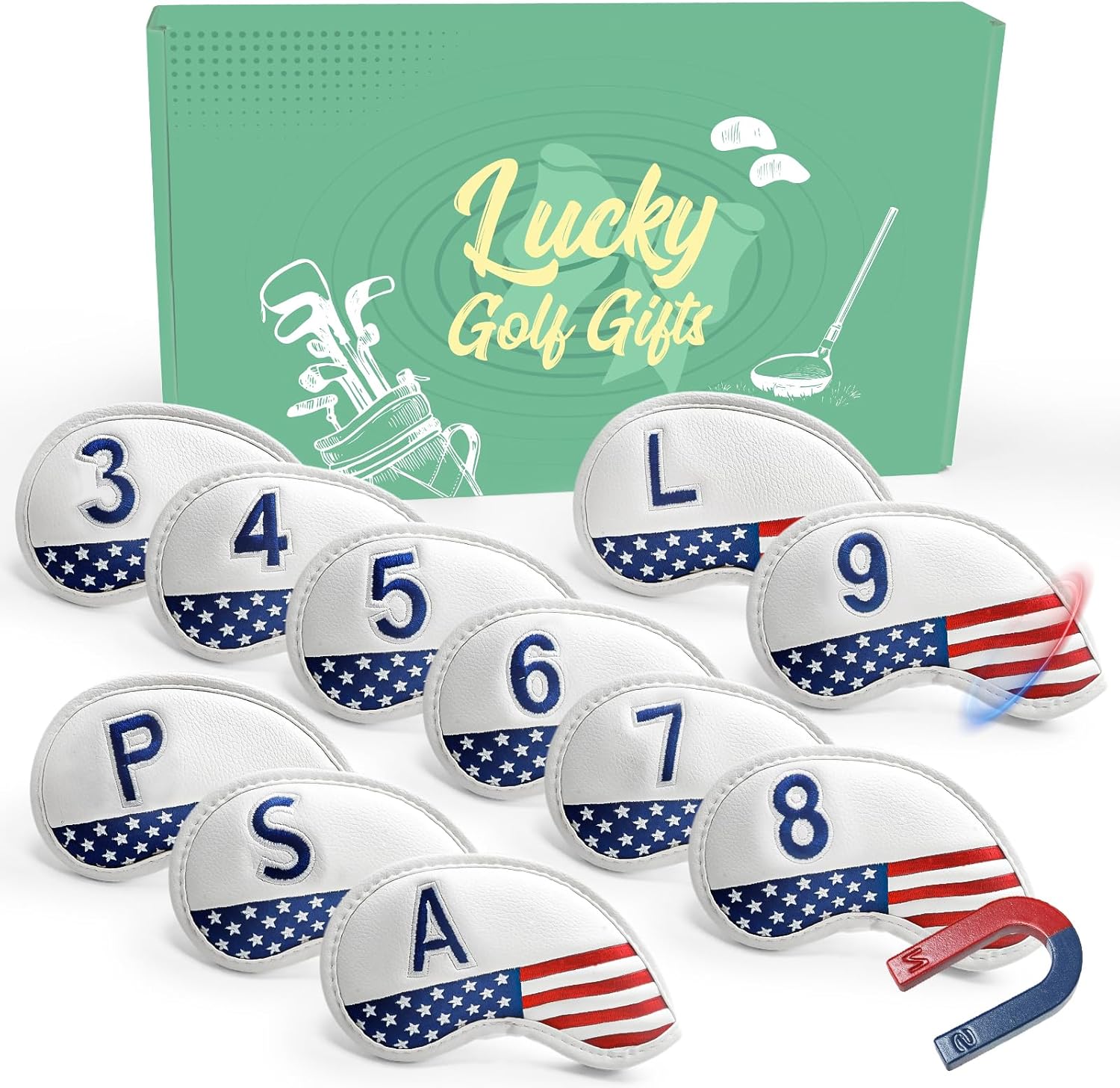 FINGER TEN Golf Club Covers for Irons Magnetic Value 11 Pack, Synthetic Leather Deluxe Head Cover