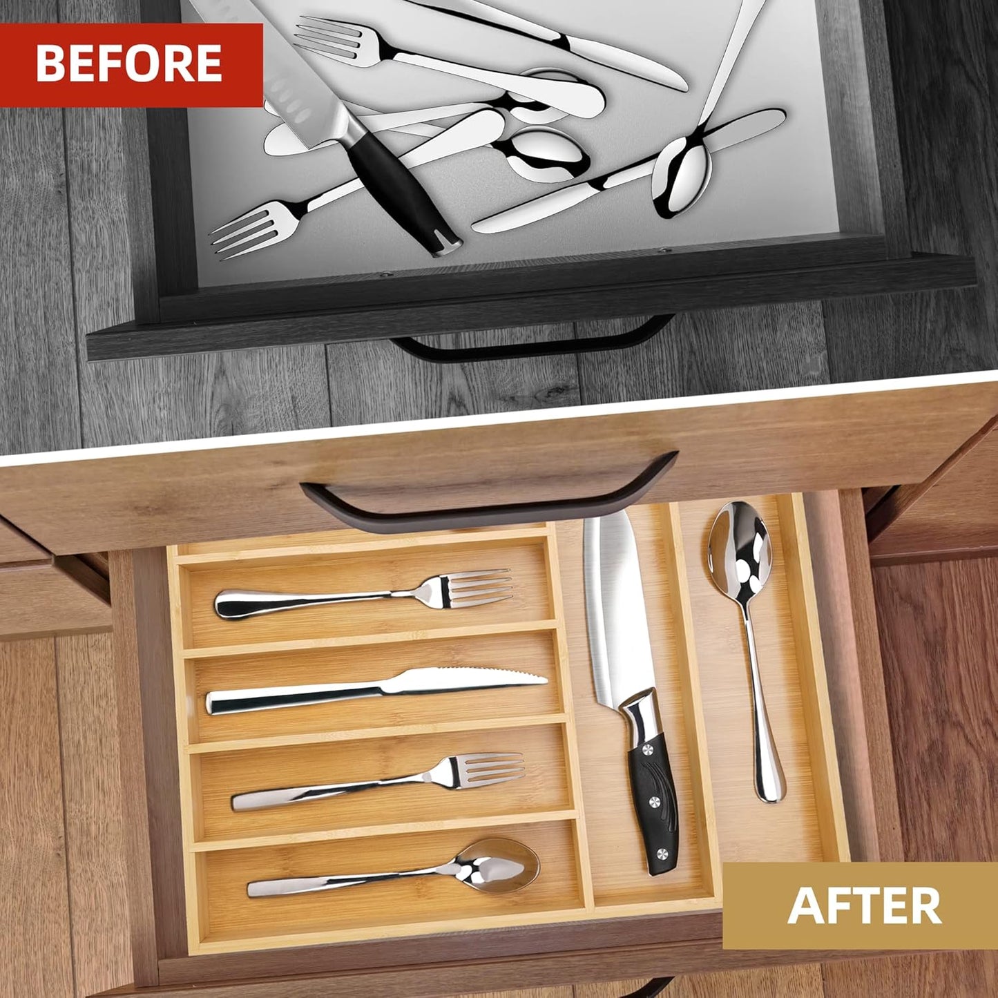 Silverware Organizer Bamboo Kitchen Drawer Organizer Utensil Organizer Silverware Holder Cutlery