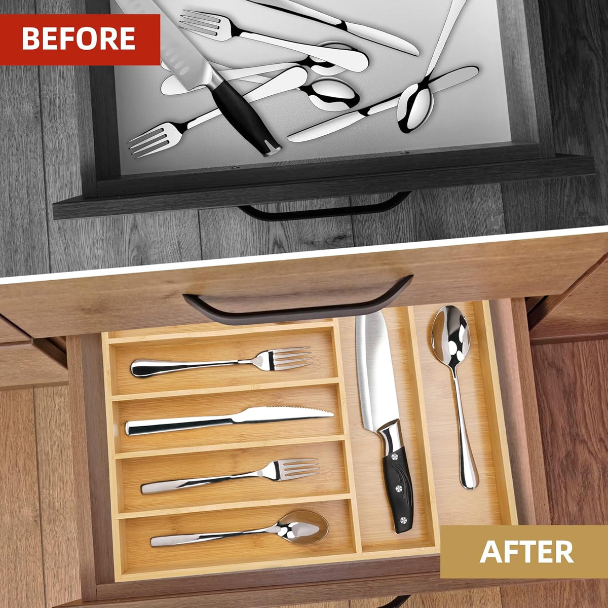 Silverware Organizer Bamboo Kitchen Drawer Organizer Utensil Organizer Silverware Holder Cutlery