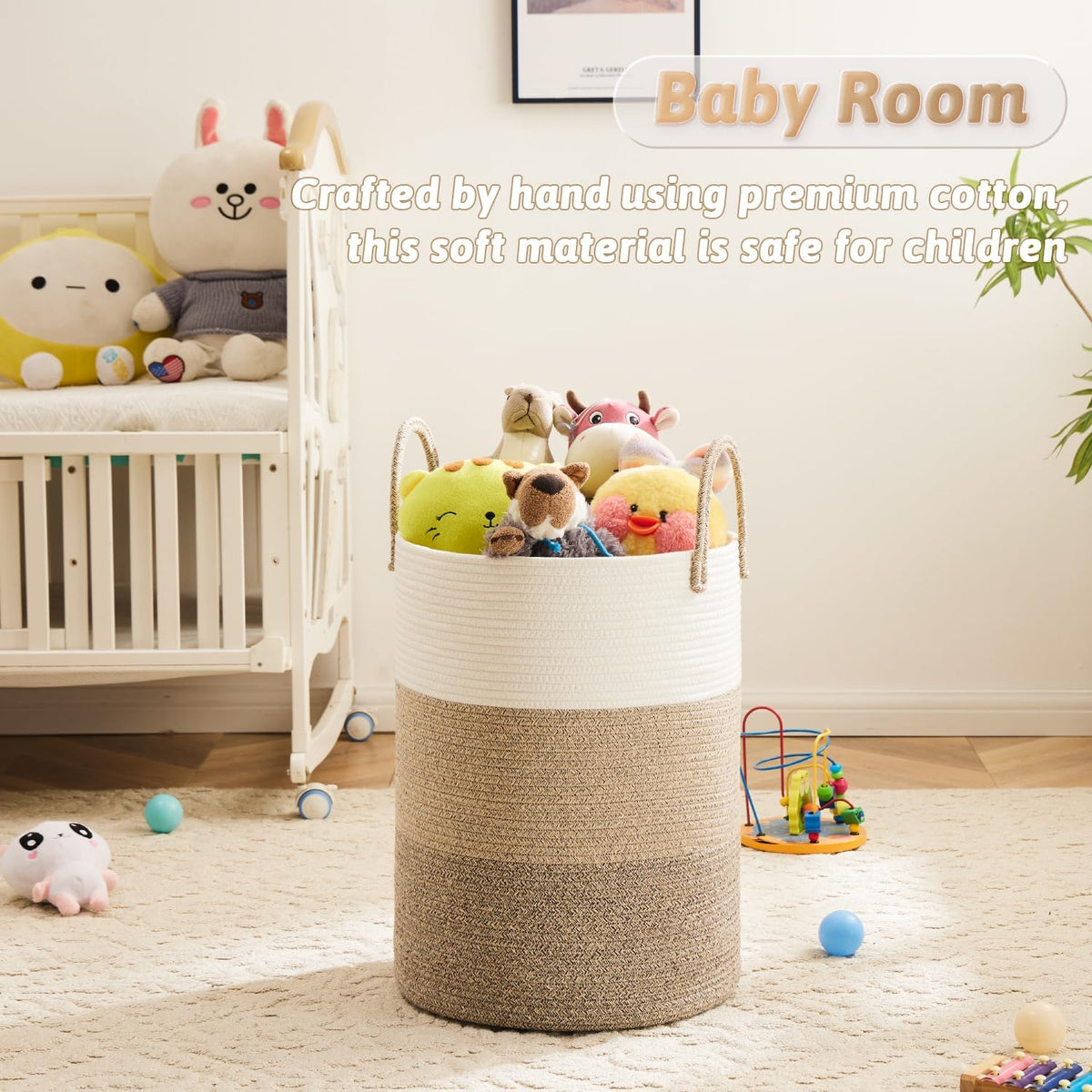 Laundry Basket,Woven Cotton Rope Laundry Hamper,40L for Decorative Storage of Dirty Clothes,Toys