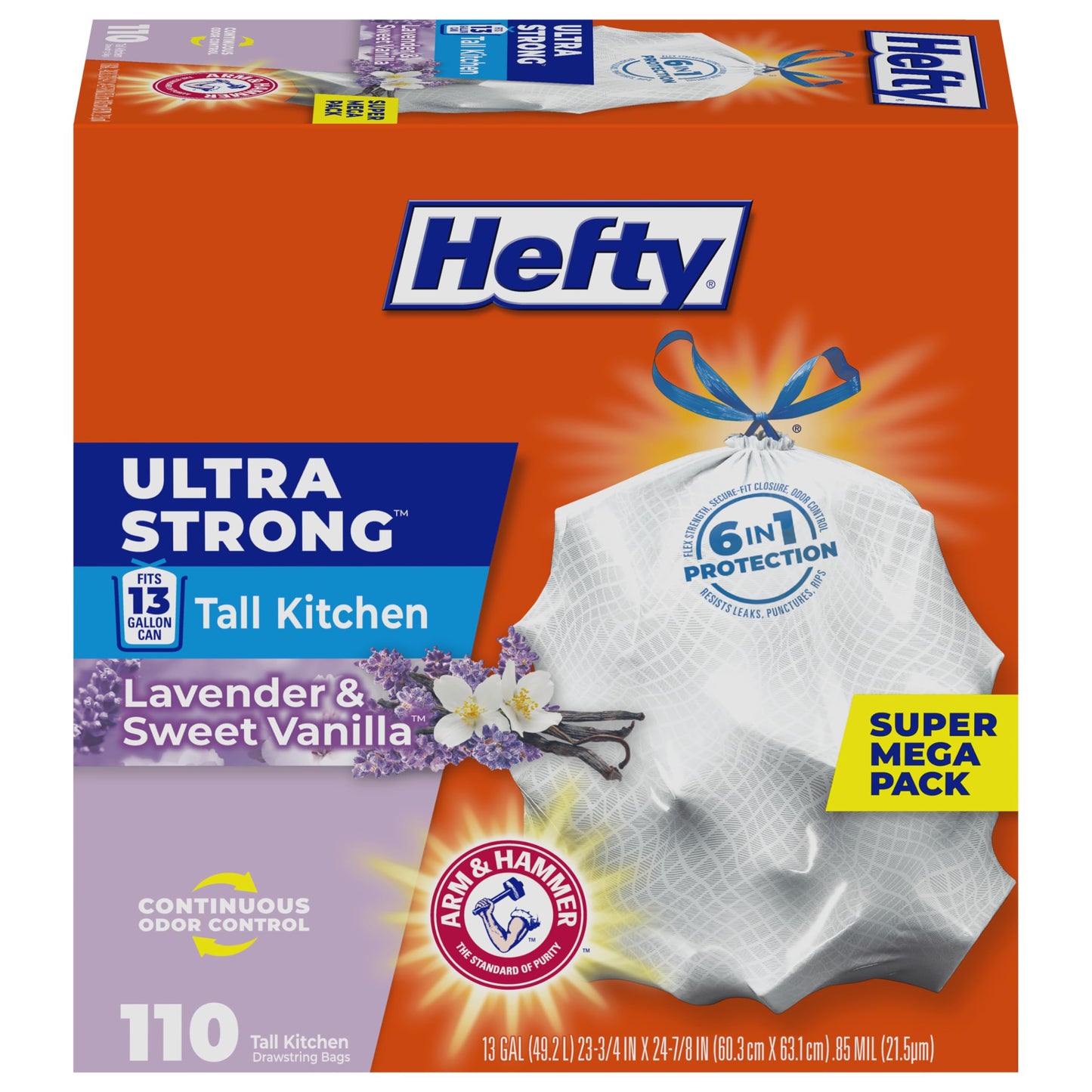 Hefty Ultra Strong 13 Gal Kitchen Trash Bags, Lavender Vanilla, 110ct