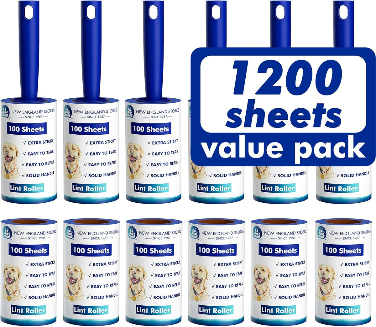 1200 Sheets Lint Roller with 6 Upgraded Handles (6 Rollers + 6 Refill), Mage Value Set Sticky Lint