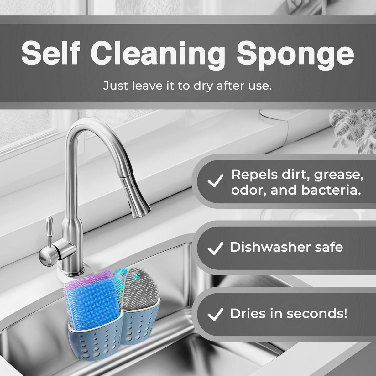 Asiopphire Silicone Sponges for Dishes, 4 Pack Dual-Sided Dish Scrubber – view 4