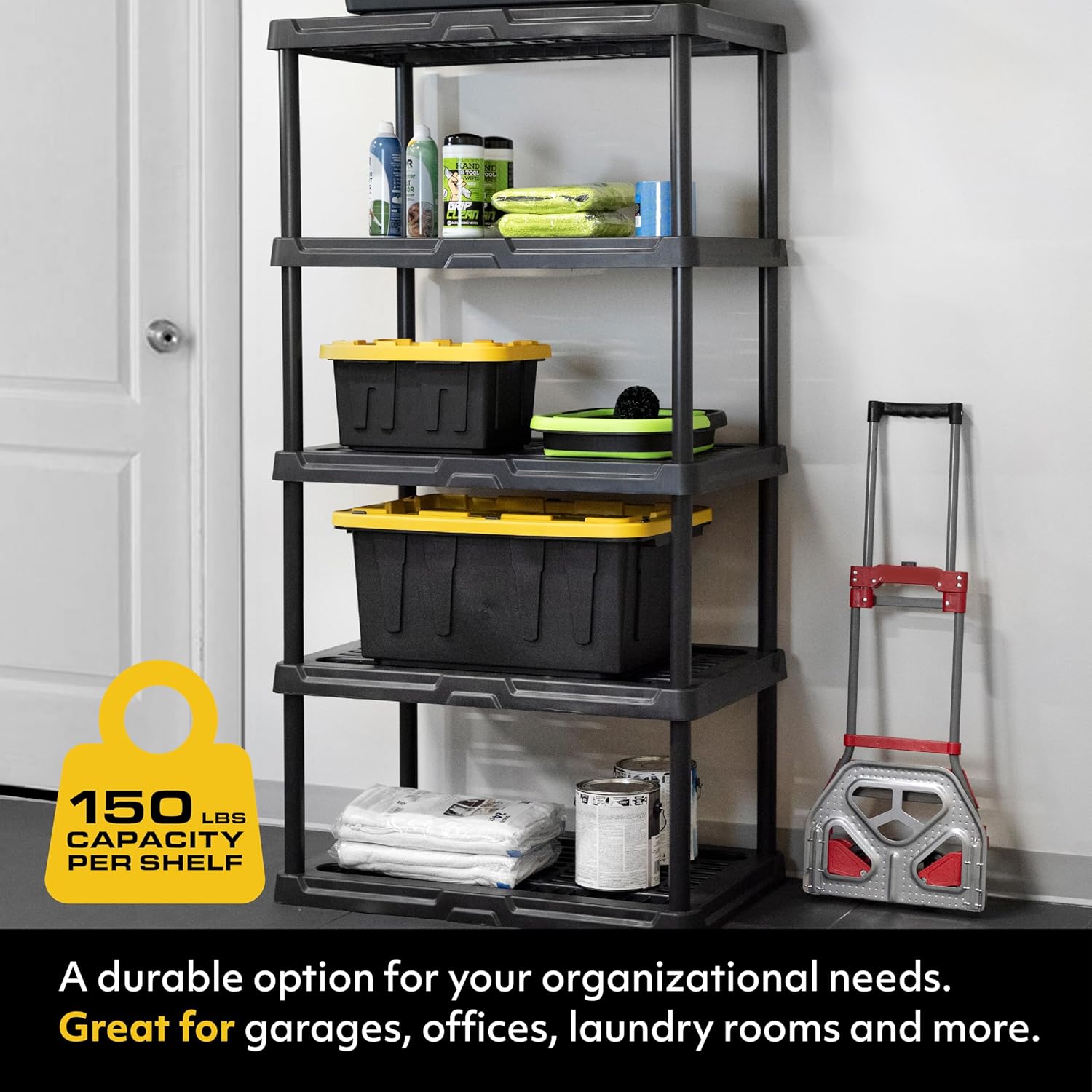 CX 5-Tier (72”H x 36”W x 18”D) Plastic Storage Shelving Unit (Black), Heavy Duty, 150lbs Per Shelf