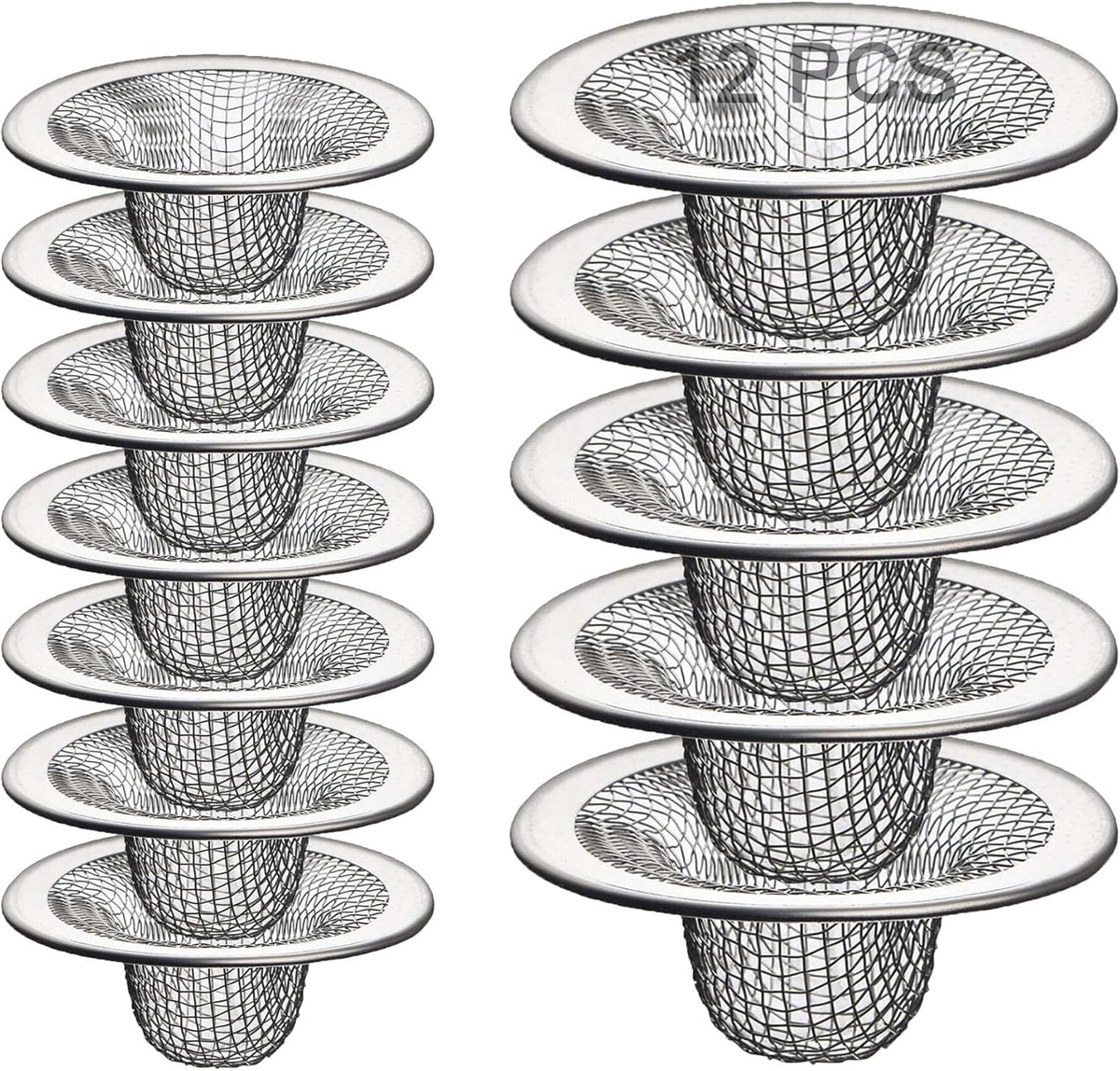 12PCS Stainless Steel Slop Basket Filter Trap, 2.75" & 4.41" Mesh Sink Drain Strainer Screen