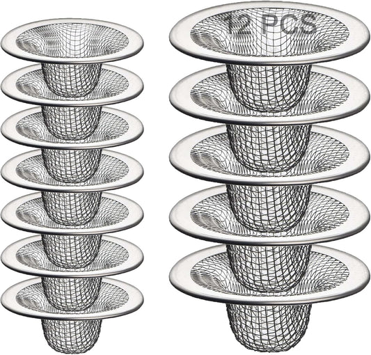 12PCS Stainless Steel Slop Basket Filter Trap, 2.75" & 4.41" Mesh Sink Drain Strainer Screen