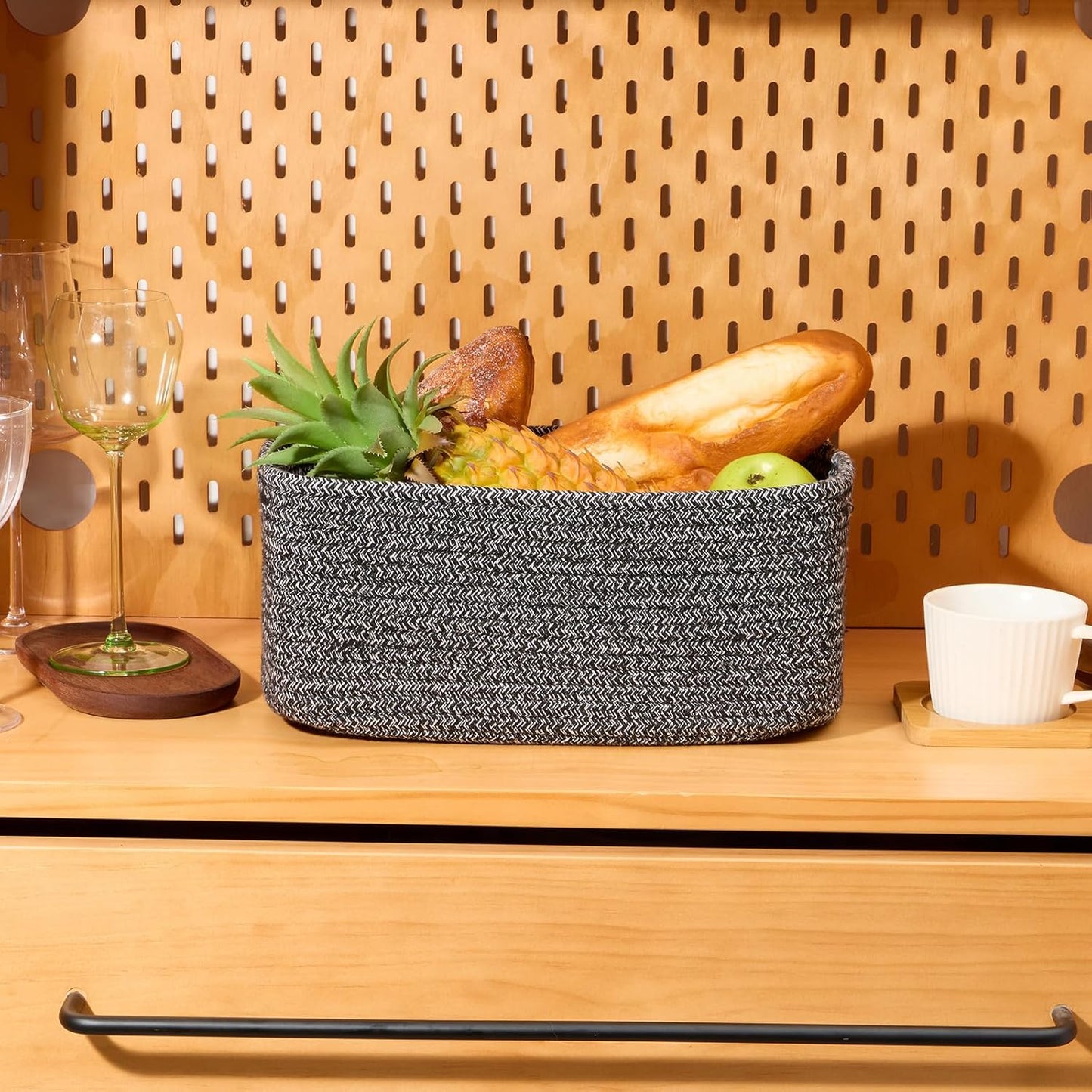 Small Storage Baskets for Organizing | Closet Organizer Bins | Shelf Toy Basket | Woven Rope