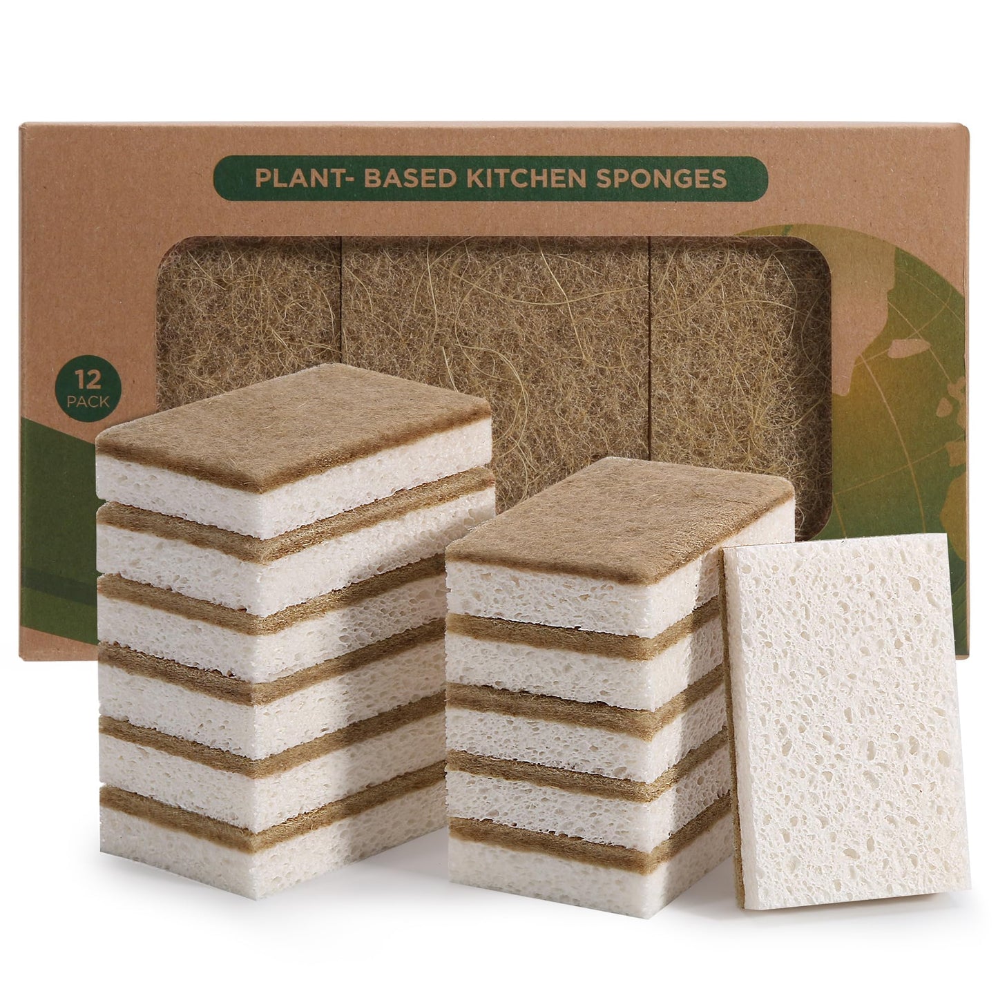 Natural Sponges for Dishes 12 Pack - Keep Soap Biodegradable Kitchen Sponge Compostable Coconut
