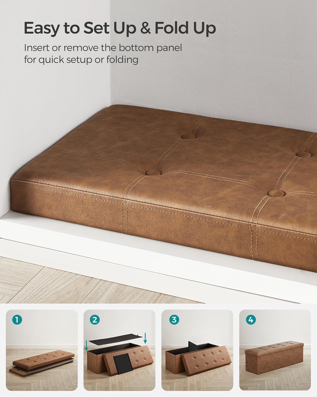 SONGMICS Mazie Collection - 43 Inches Folding Storage Ottoman Bench, Ottoman with Storage, Foot