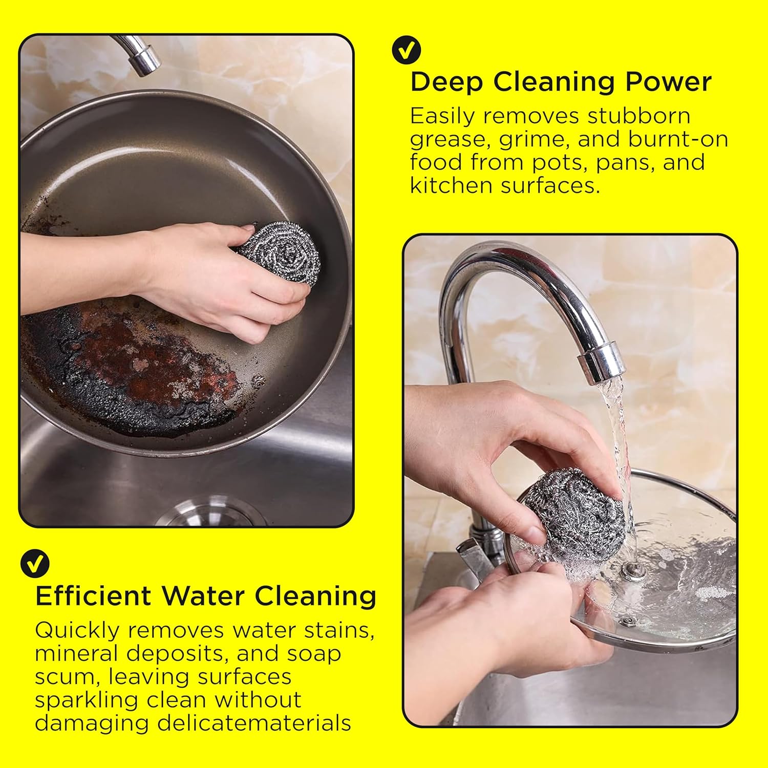 12Pcs Simba Stainless Steel Wool Scrubber Pads for Cleaning Pans, Pots, Dishes, Ovens, Grills