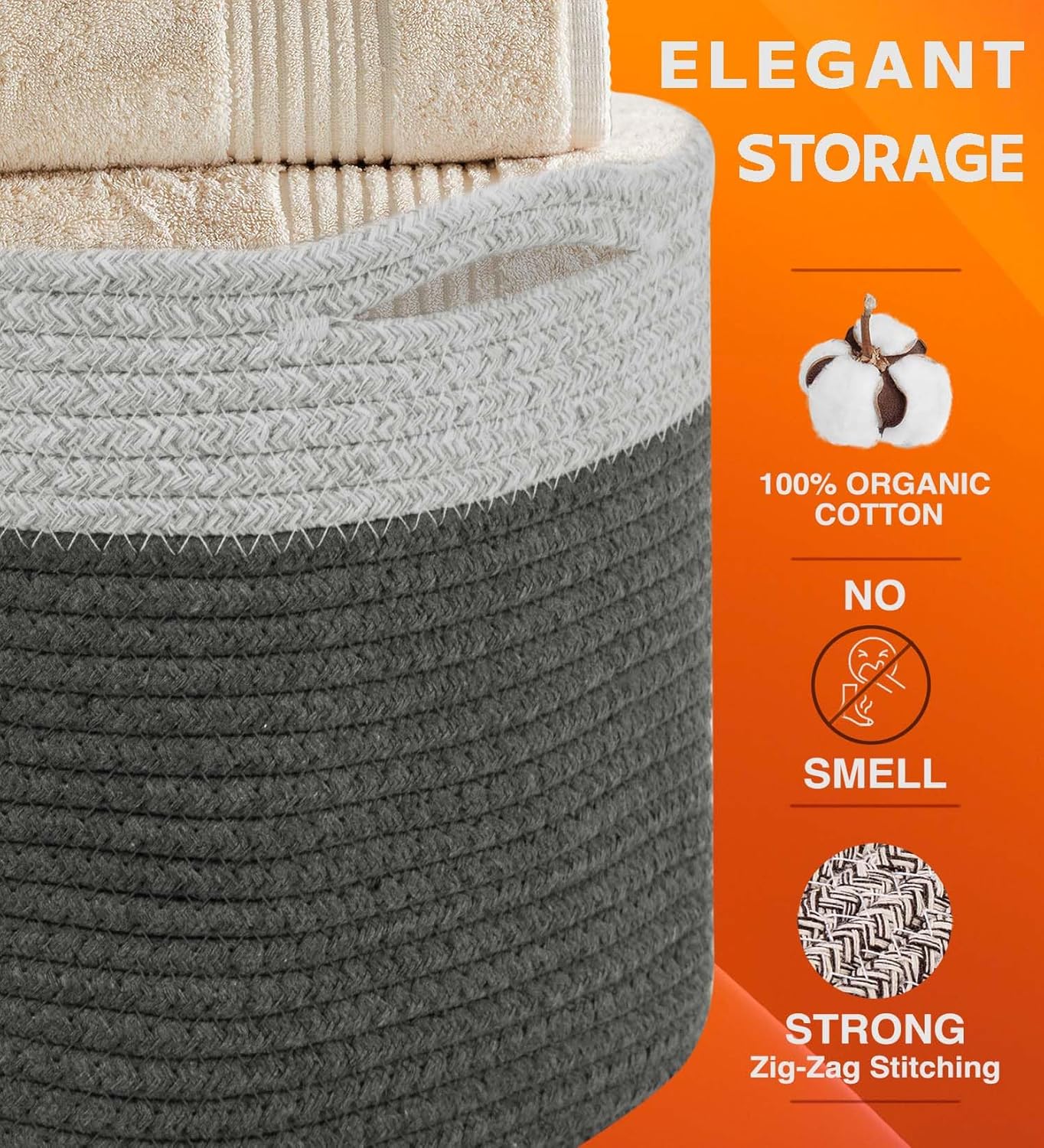 CHAT BLANC Cotton Rope Baskets for Organizing I Storage Baskets for Shelves | Rope Basket for