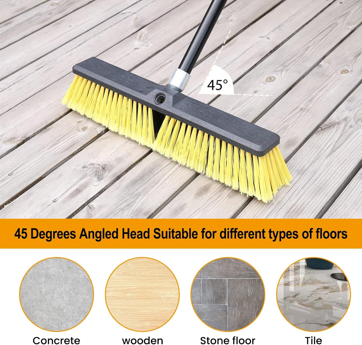 KeFanta 18 Inches Push Broom Outdoor- Heavy Duty Broom with 63" Long Handle for Deck Driveway