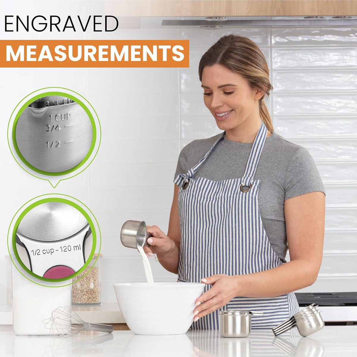 Spring Chef Magnetic Stainless Steel Measuring Cups, Patented, Kitchen Tools with Easy to Read