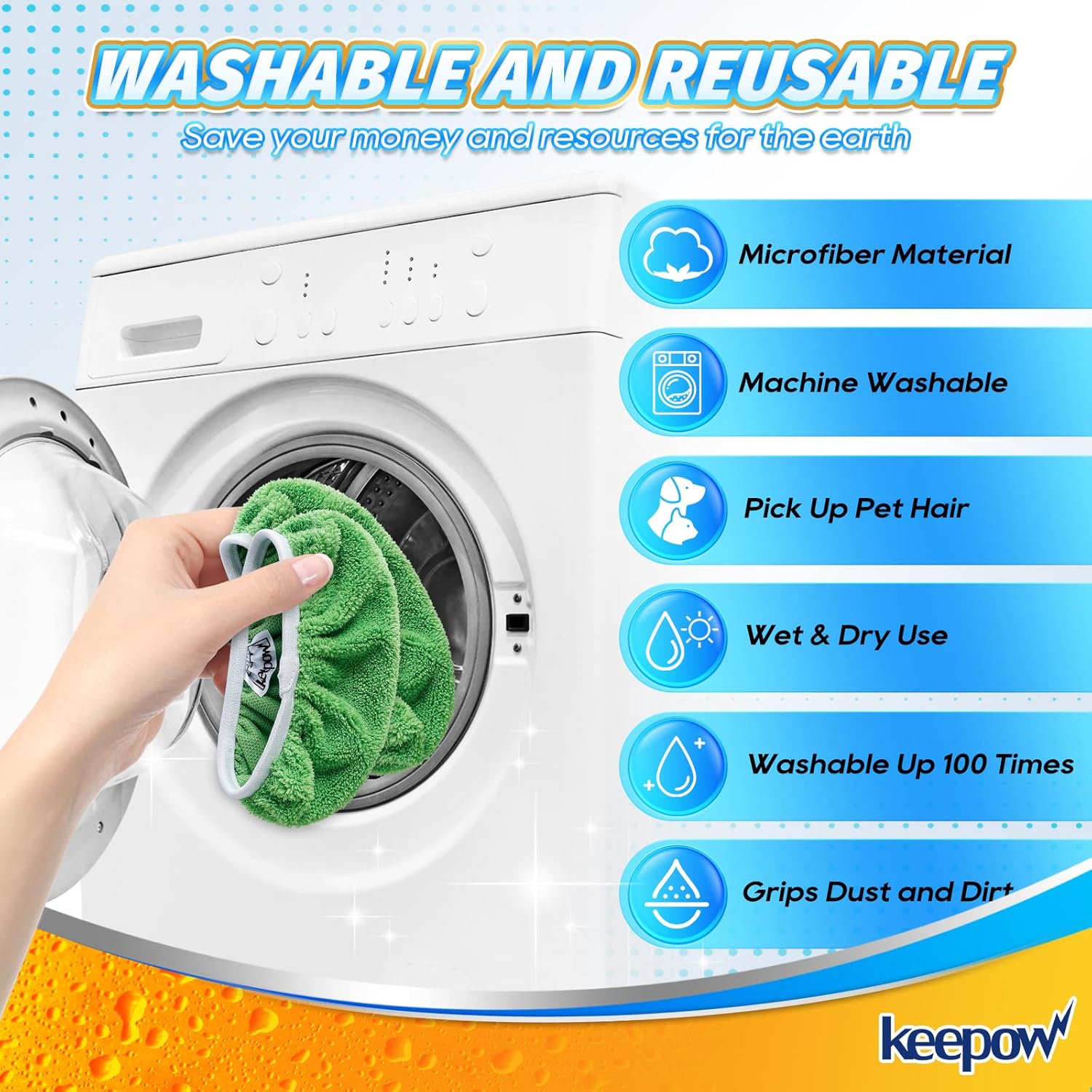 KEEPOW Reusable Wet Pads Refills Compatible with Swiffer Sweeper Mop, Dry Sweeping Cloths