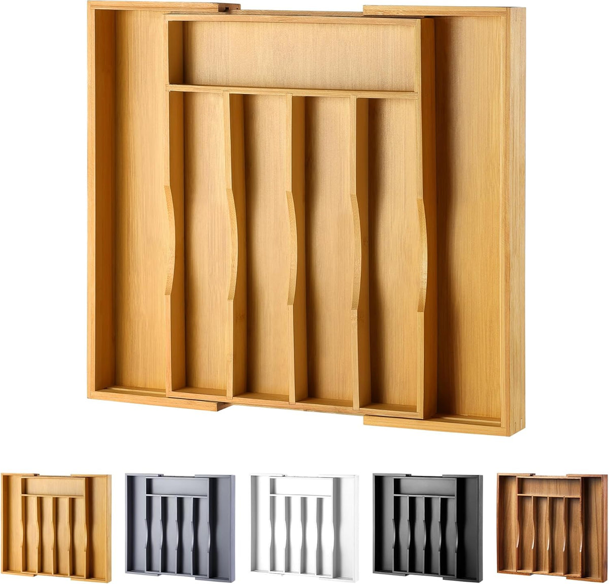 Expandable Bamboo Kitchen Drawer Organizer for Cutlery and Utensils, Adjustable Bamboo Wood Cutlery