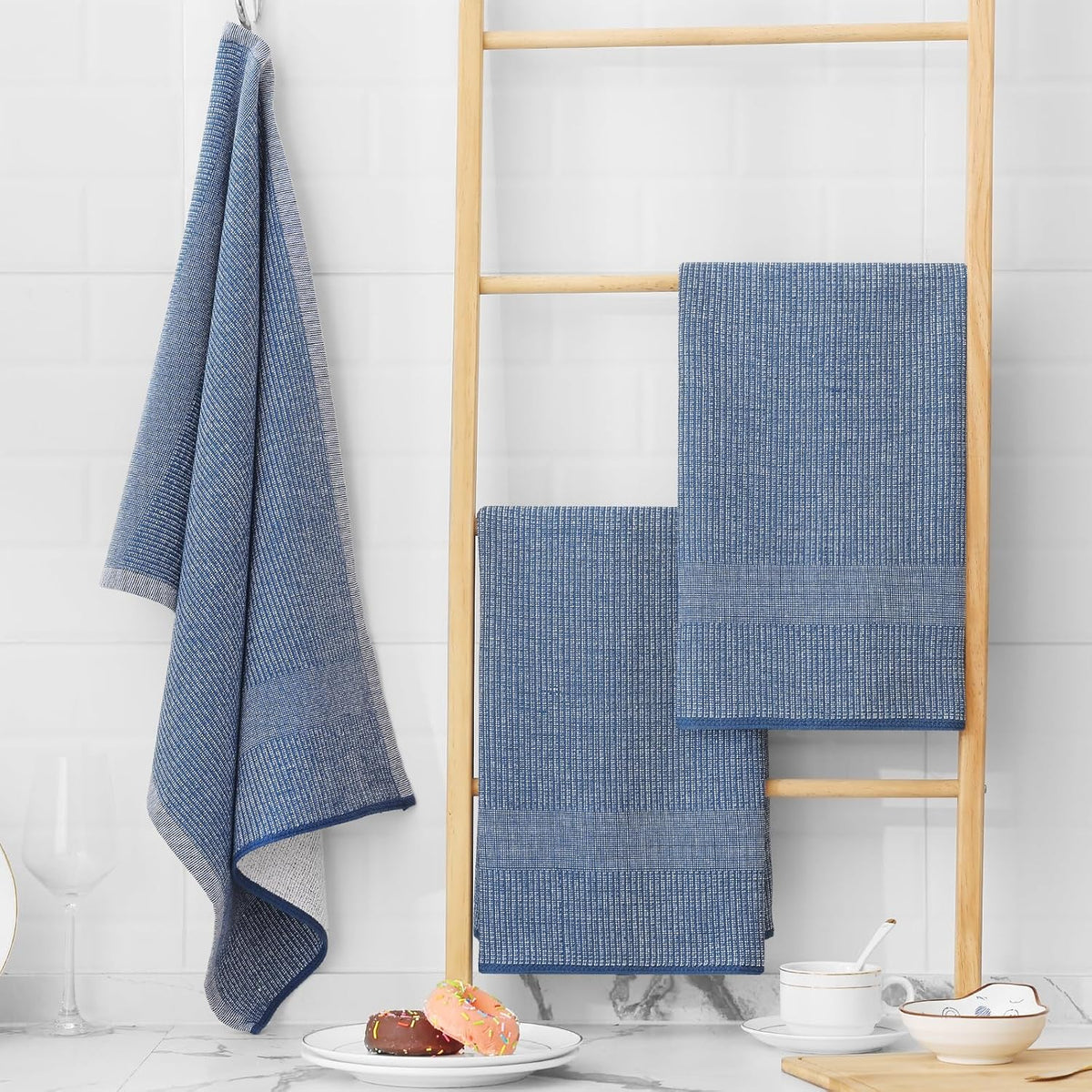 Homaxy Premium Kitchen Towels(18”x 28”, 12 Pack), Large Cotton Kitchen Hand Towels, Flat and Terry