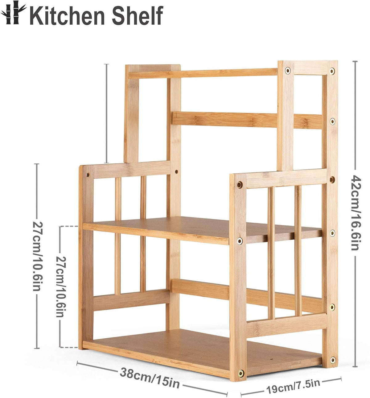Bamboo Spice Rack Kitchen Countertop Organizer Storage Shelves-3 tier Standing Pantry Shelf with