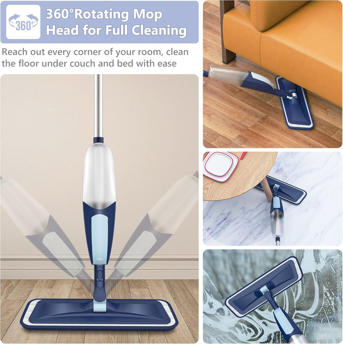 Spray Mops for Floor Cleaning, TRAV-ROUND Microfiber Wood Floor Mop with 5 Reusable Washable Pads