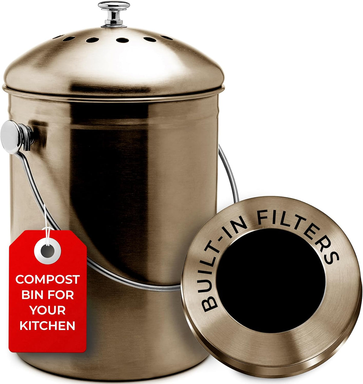 EPICA Countertop Compost Bin Kitchen | 1.3 Gallon | Odorless Composting Bin with Carbon Filters |