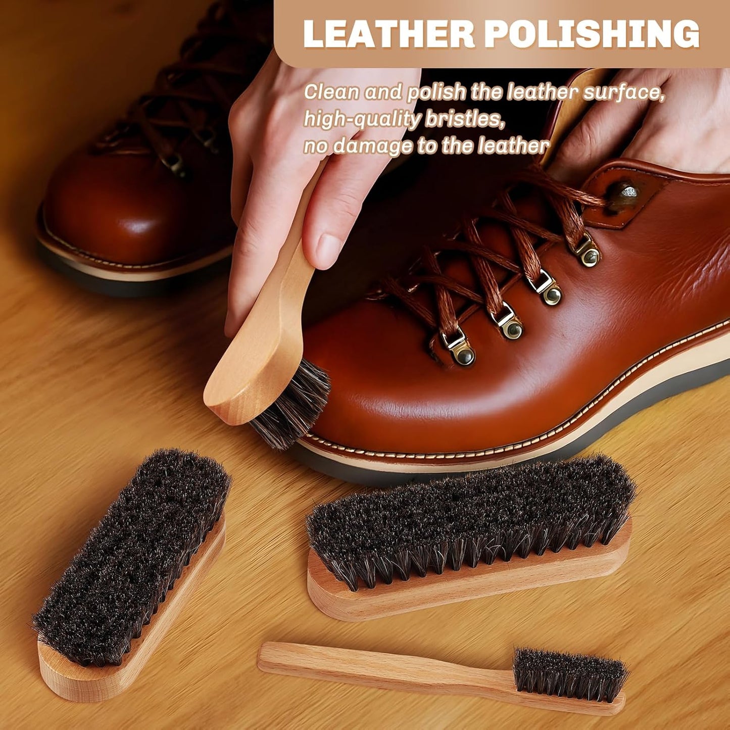 4 Pcs Horsehair Shine Shoes Brush Kit Polish Dauber Applicators Cleaning Leather Shoes Boots Care