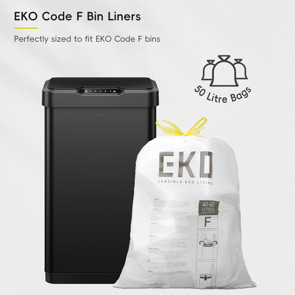 EKO Mirage-T 50 Liter / 13.2 Gallon Touchless Rectangular Motion Sensor Trash Can, Brushed