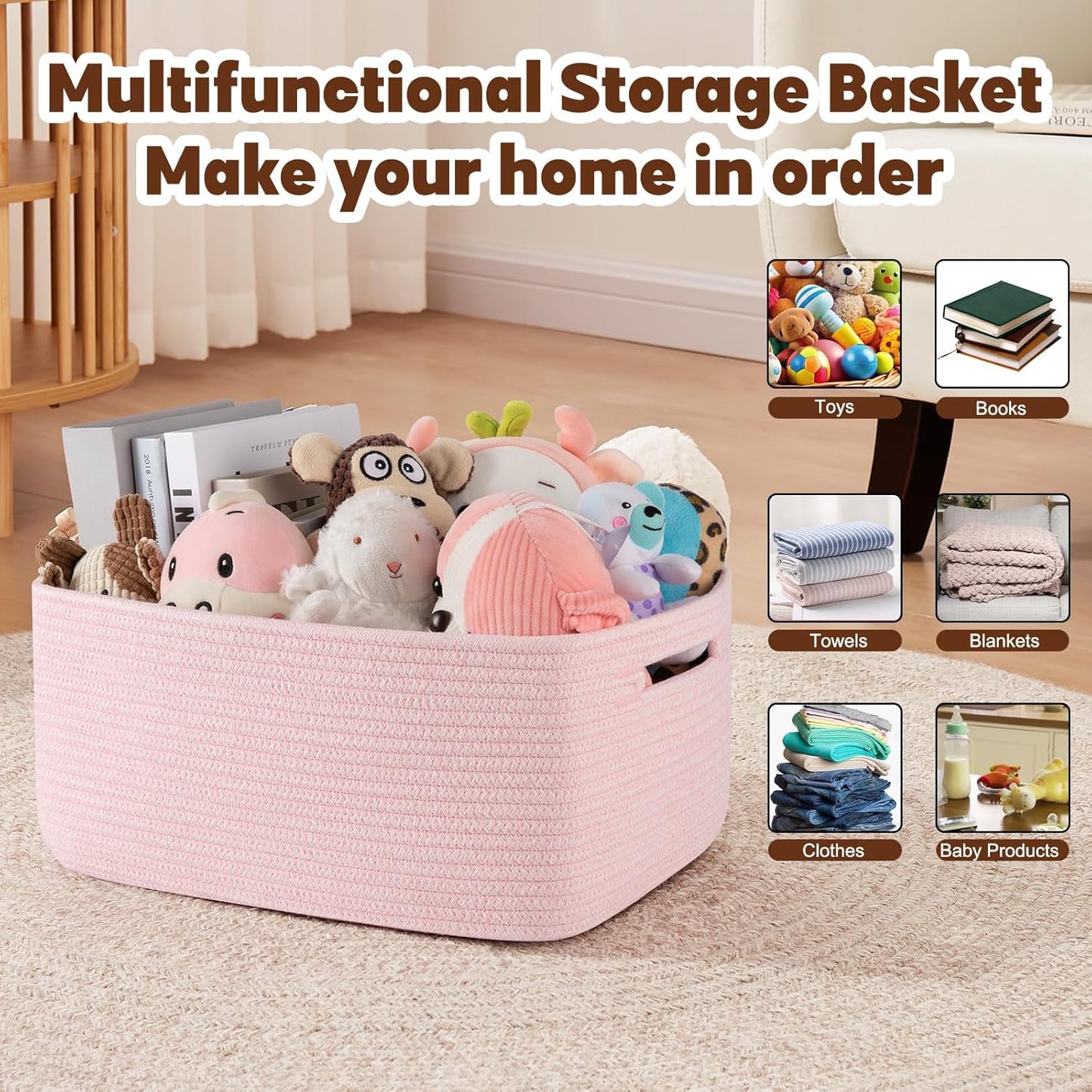 OIAHOMY Storage Basket for Shelves, Closet Cube Storage Bins Baskets for Clothes Blanket Towels