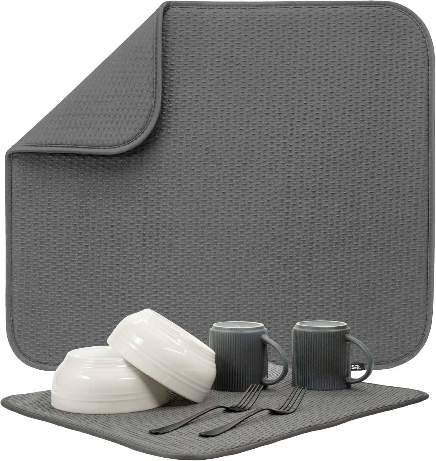 S&T INC. Dish Drying Mat, 16” x 18”, Absorbent Microfiber Kitchen Counter Mat, Drying Pad for