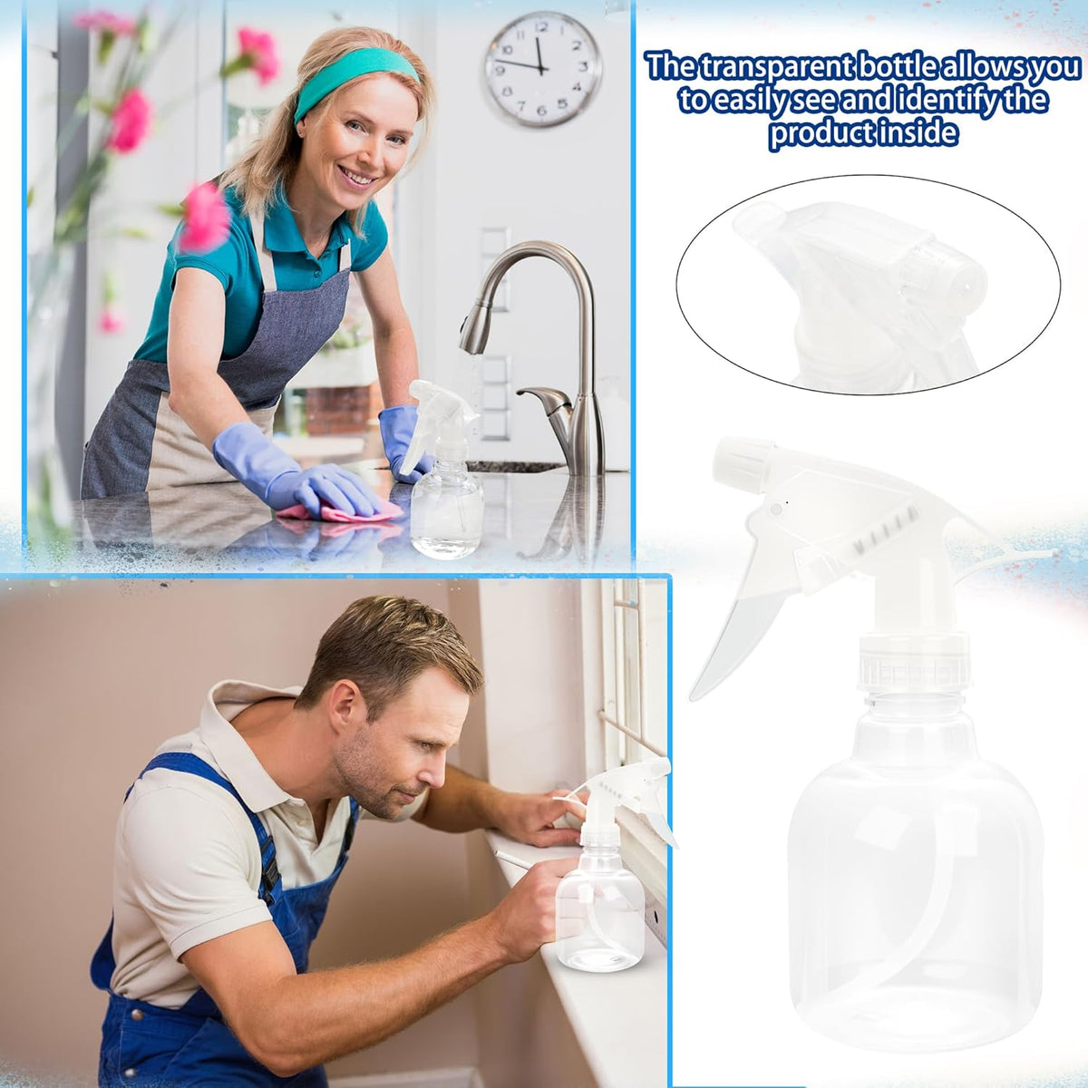 20 Pcs Empty Plastic Spray Bottle 8 OZ Reusable Clear Liquid Container with Trigger Sprayers for