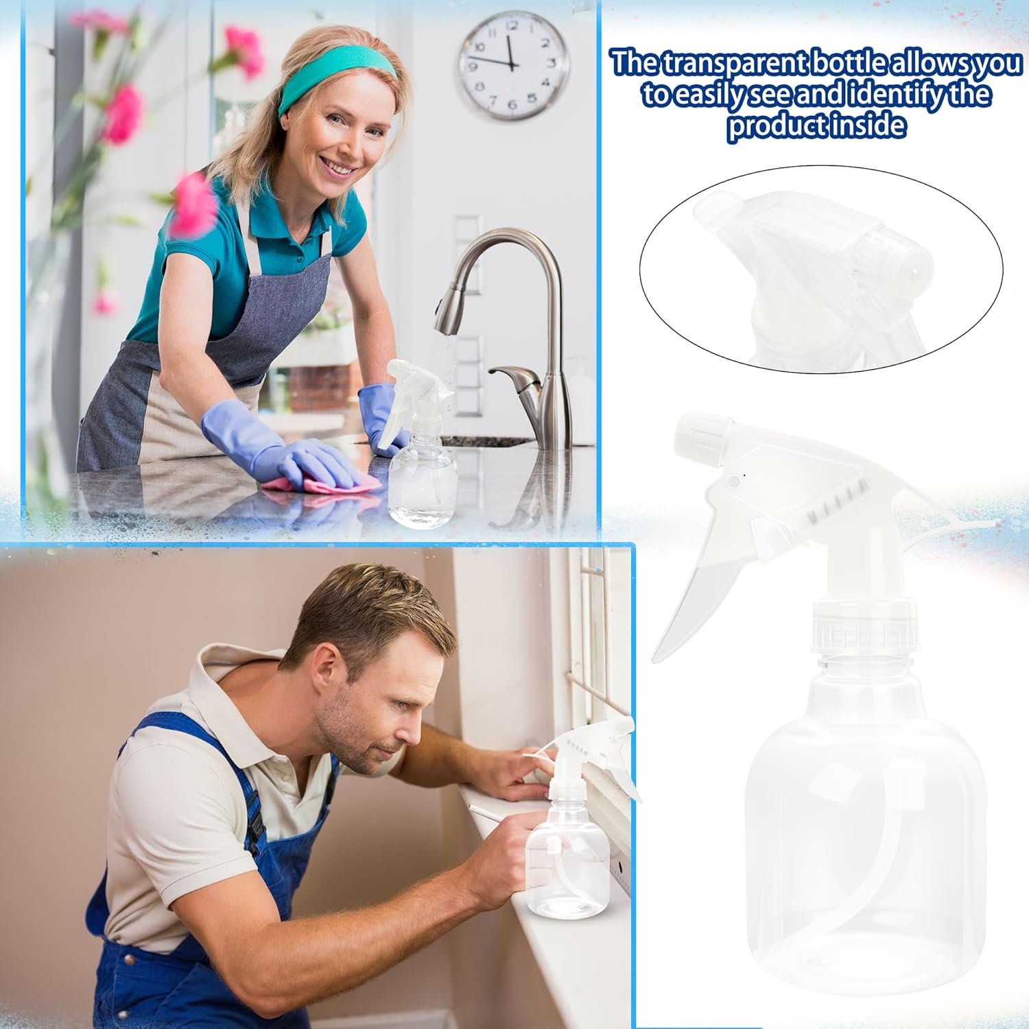 20 Pcs Empty Plastic Spray Bottle 8 OZ Reusable Clear Liquid Container with Trigger Sprayers for