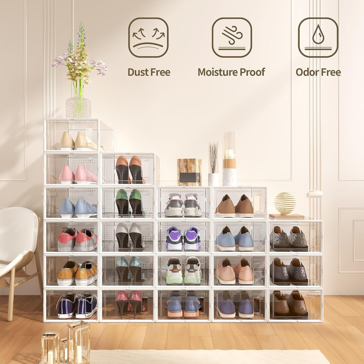 Secret Space 12 Pack X Large Shoe Organizer Storage Boxes for Closet, Modular Space Saving Shoe