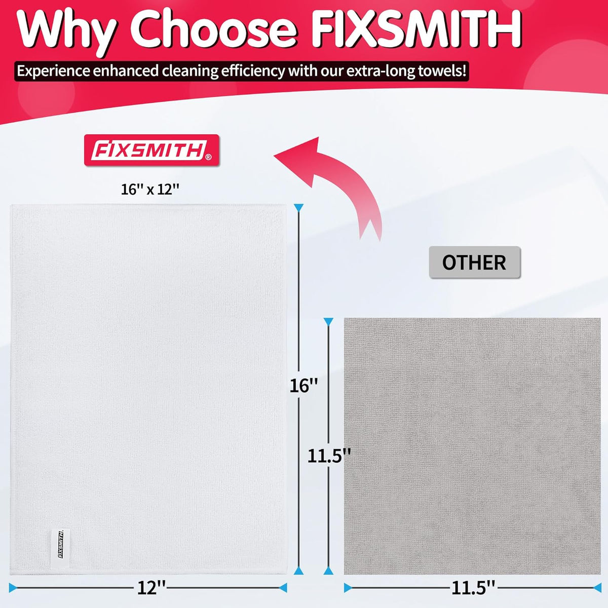 FIXSMITH White Microfiber Cleaning Cloth -Pack of 12, Highly Absorbent Cleaning Rags, 16"X12" All