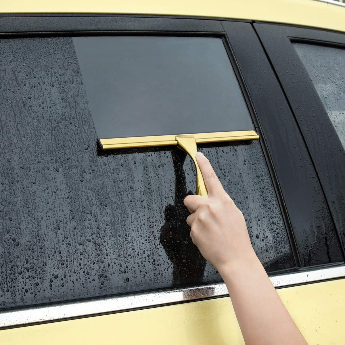 HIWARE All-Purpose Shower Squeegee for Shower Doors, Bathroom, Window and Car Glass - Brass