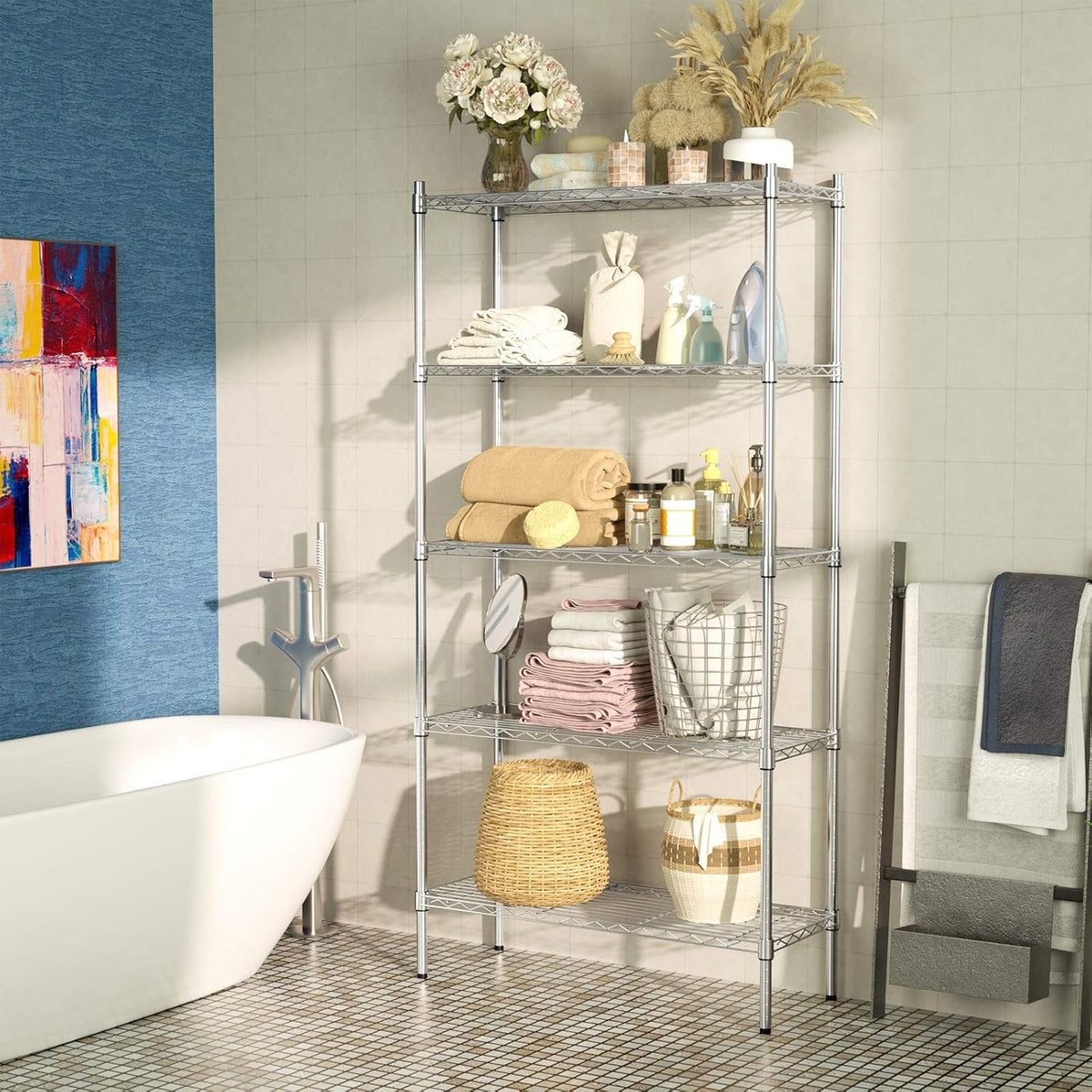 Auslar 5-Shelf Storage Shelves Heavy Duty 5 Tiers Standing Large Shelving Units Adjustable Metal