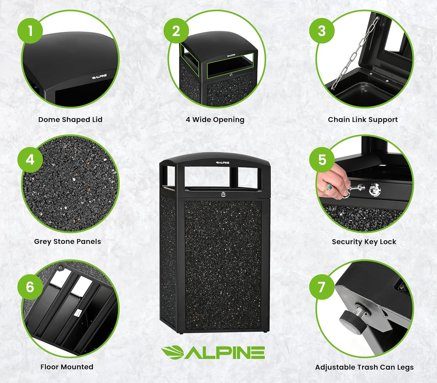 Alpine Outdoor Commercial Trash Can with Lid - 40 Gallon Heavy Duty Metal Garbage Can with