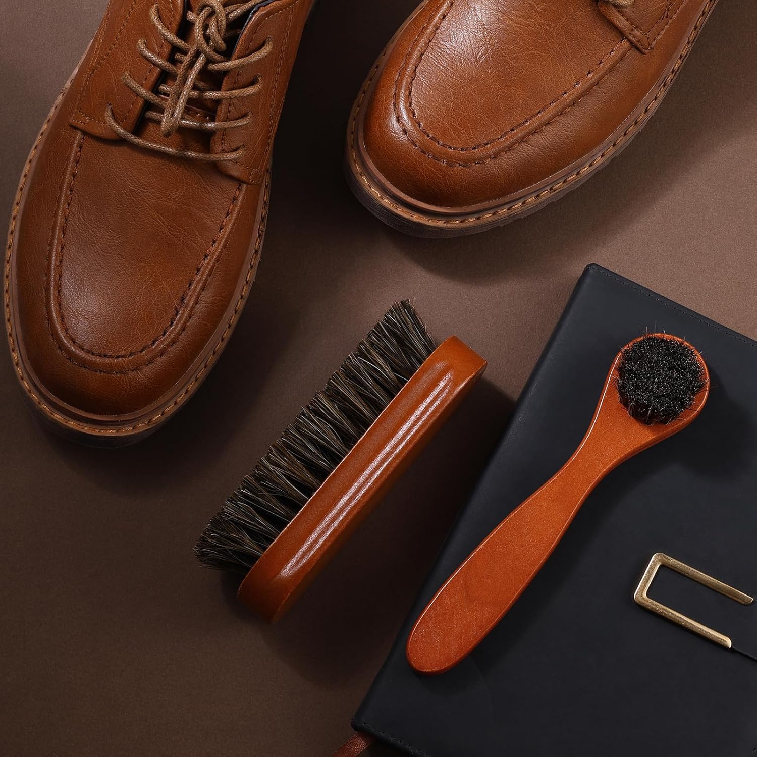 2 Pcs Horsehair Shine Shoes Brush Kit Polish Dauber Applicators Cleaning Leather Shoes Boots Care
